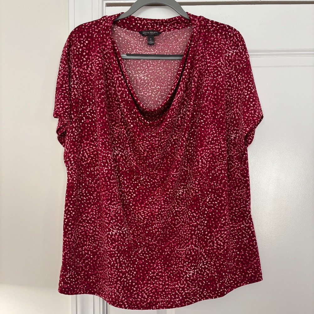 New Banana Republic Red/Pink/White Cowl Neck/Draped Neck Shell